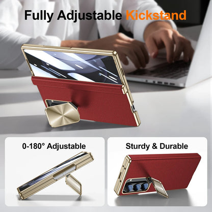 Z Fold 6 Leather Magnetic Hinge Camera Protection Barcket Case