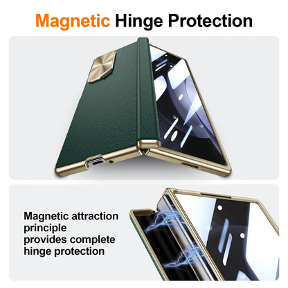 Z Fold 6 Leather Magnetic Hinge Camera Protection Barcket Case