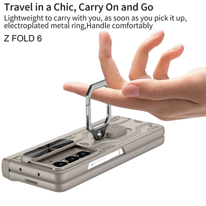 Shockproof 360° Z Fold 6 Case - Hinge, Camera Slide, Screen, Ring & Strap