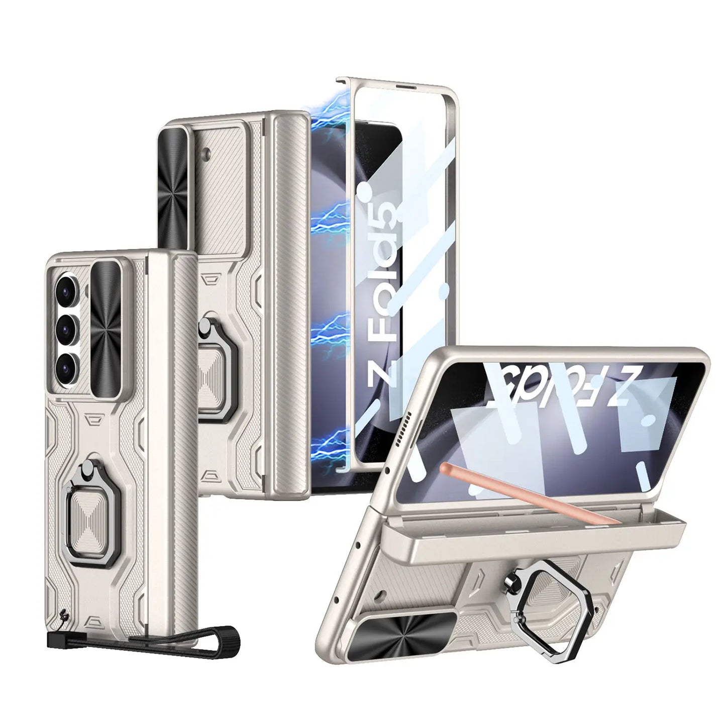 360° Magnetic Hinge with Screen Protection, Wrist Strap & Kickstand - Z Fold 5