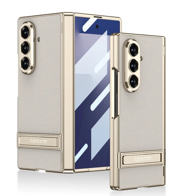 MechaStand Fold – Electroplated Vegan Leather Case with Mechanical Stand