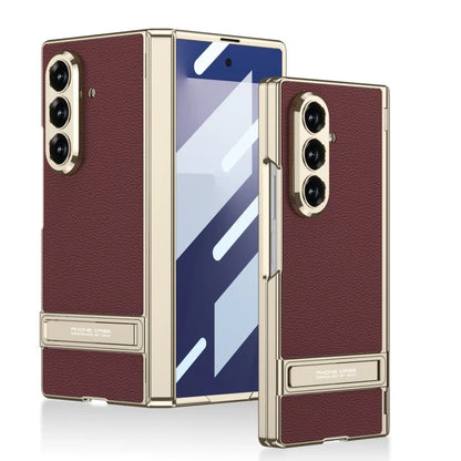 MechaStand Fold – Electroplated Vegan Leather Case with Mechanical Stand