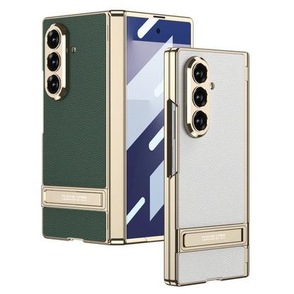 MechaStand Fold – Electroplated Vegan Leather Case with Mechanical Stand