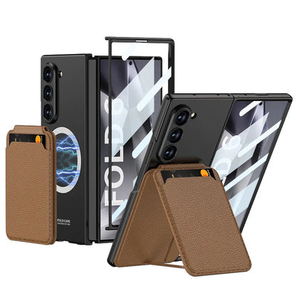 Z Fold 6 Leather MagSafe Case with Magnetic Detachable Wallet & Kickstand