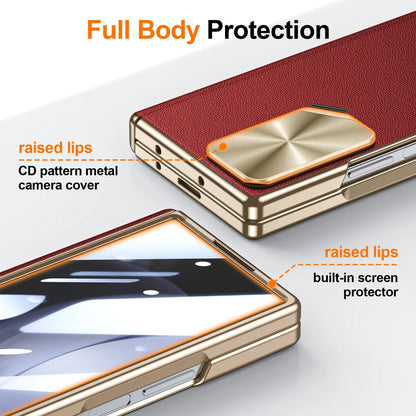 Z Fold 6 Leather Magnetic Hinge Camera Protection Barcket Case