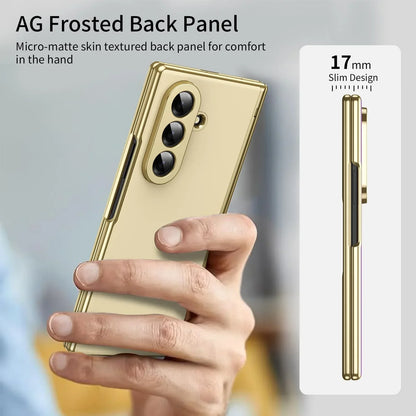 GoldEdge Fold – Matte Leather Z Fold Case with Hinge & Screen Protection