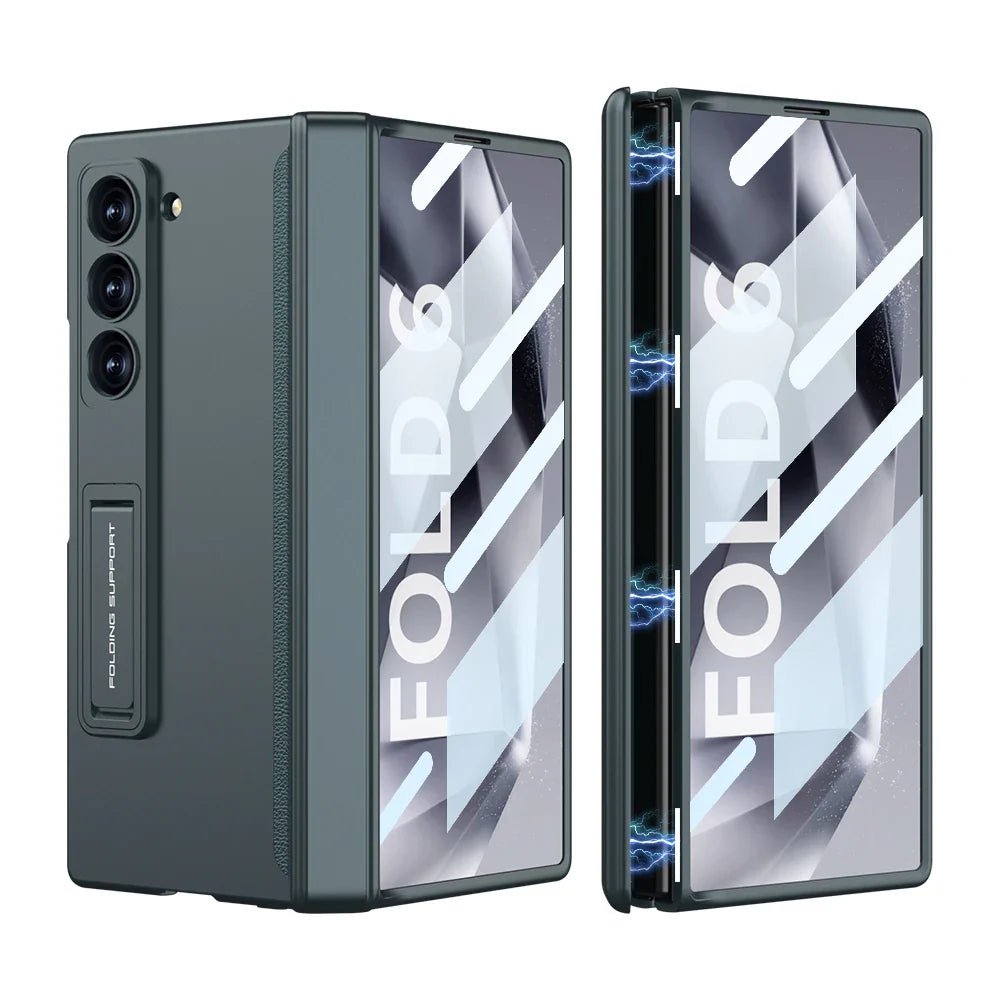 Slim Armor Magnetic Hinge Z Fold 6 Case Kickstand, HD Tempered Glass 2.0
