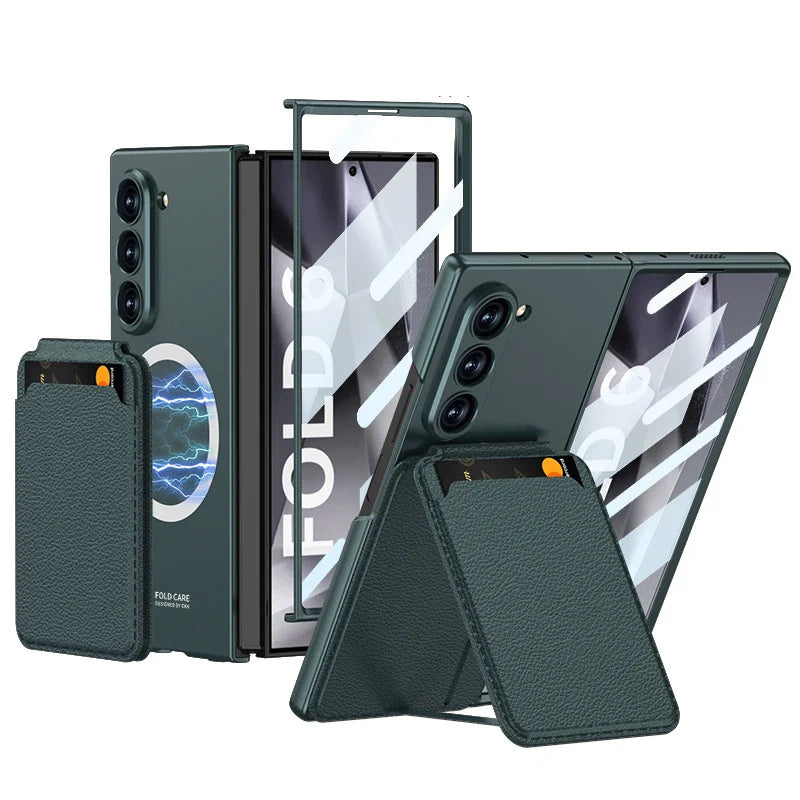Z Fold 6 Leather MagSafe Case with Magnetic Detachable Wallet & Kickstand