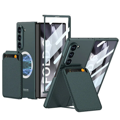Z Fold 6 Leather MagSafe Case with Magnetic Detachable Wallet & Kickstand