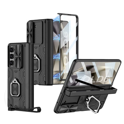 Shockproof 360° Z Fold 6 Case - Hinge, Camera Slide, Screen, Ring & Strap