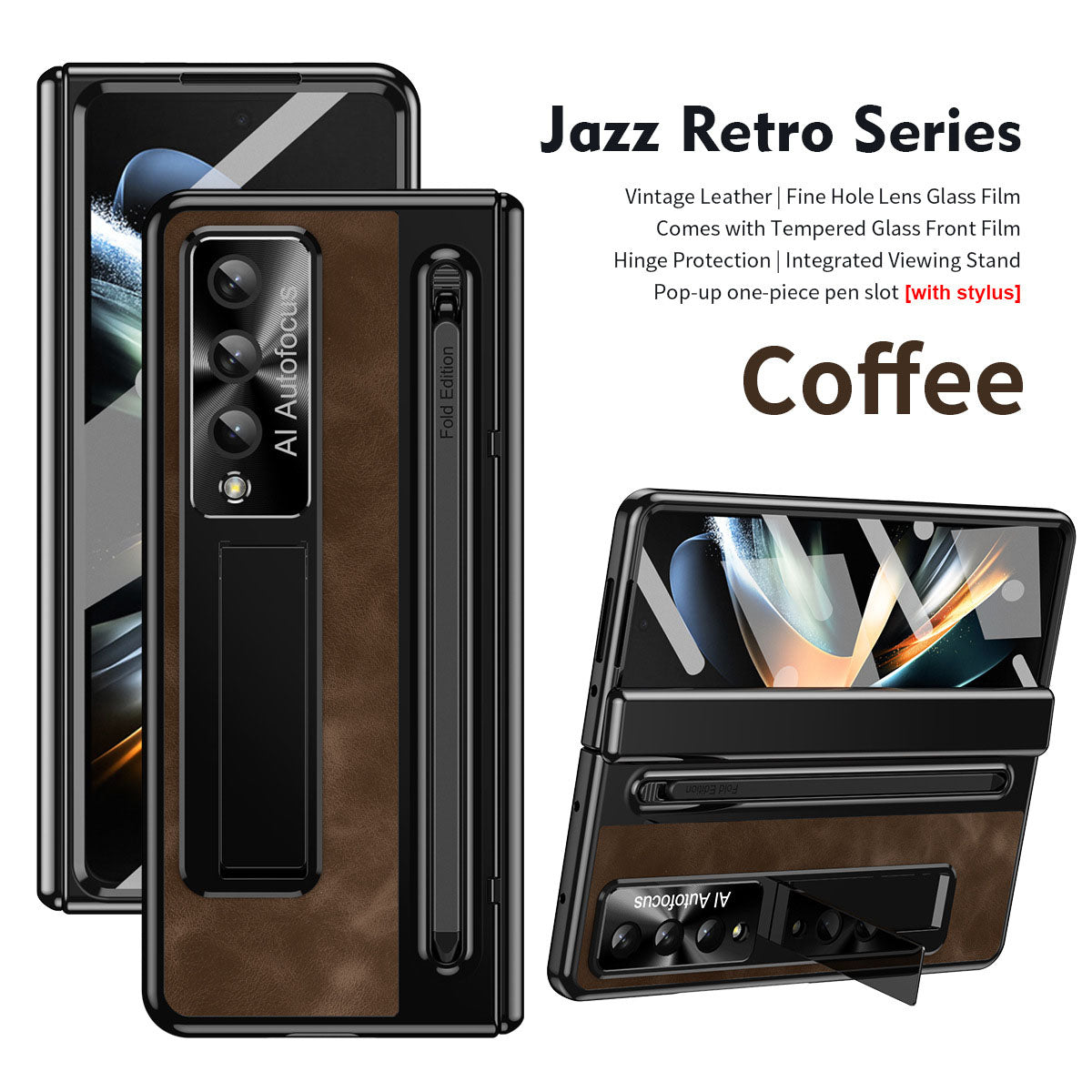 Jazz Retro Style Anti-fall Protective Leather Case - Z Fold Series