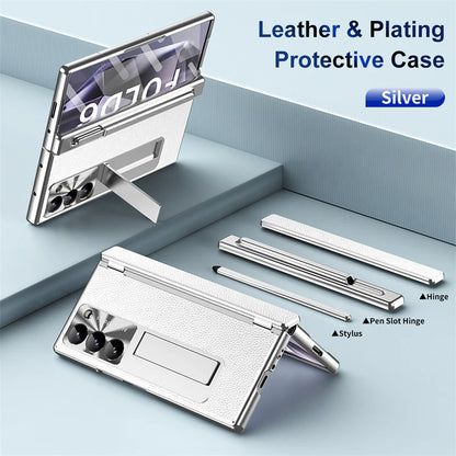 Leather Hinge  S Pen Slot Kick stand Case - Z Fold Series