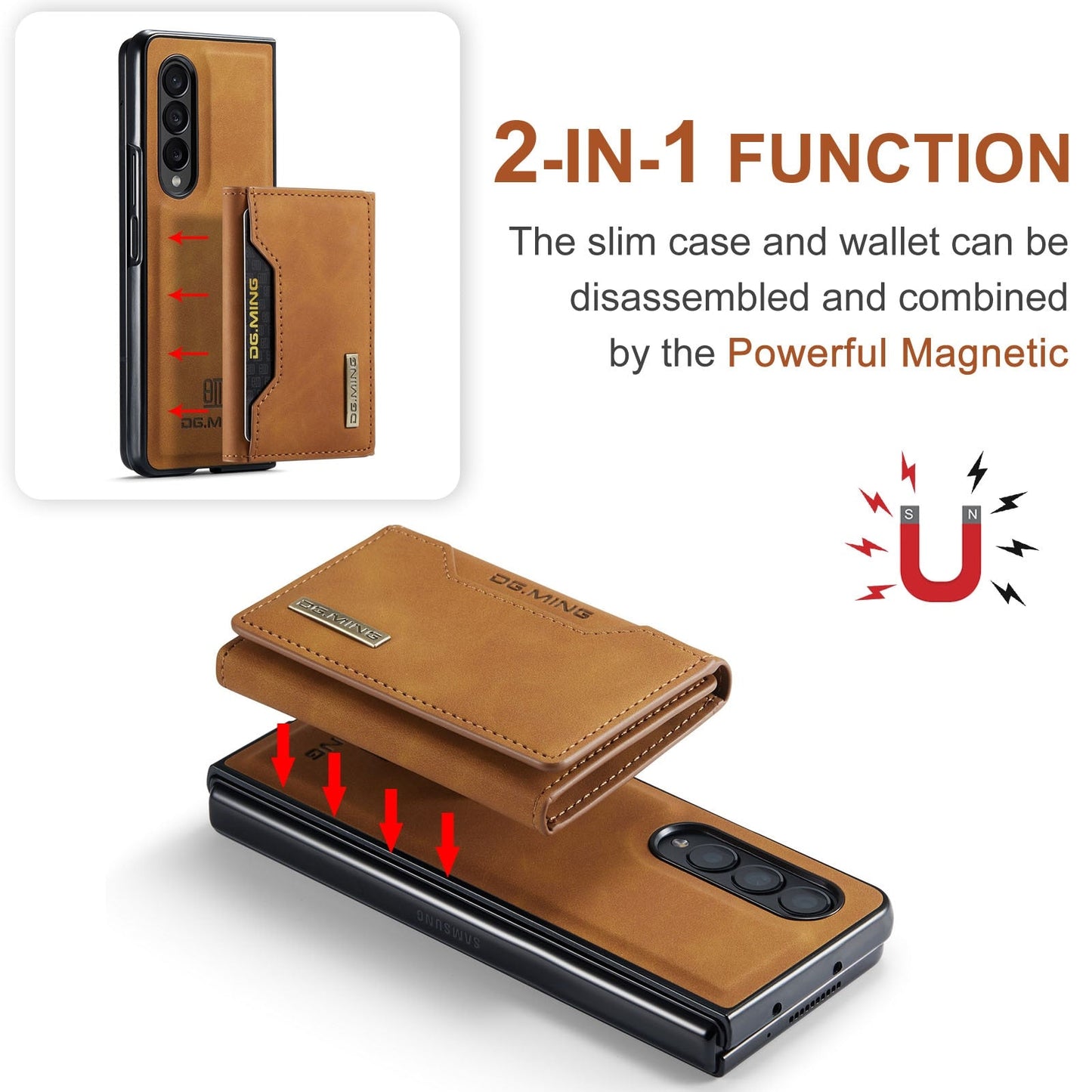 2-In-1 Magnetic Leather Wallet Case - Z Fold 5